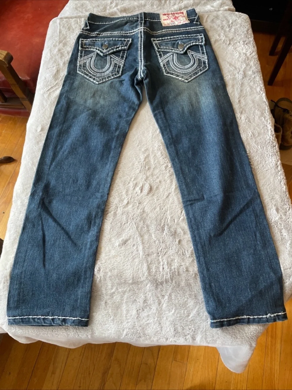True Religion Indigo Denim Jeans with Contrast Stitching super Ricky T size 31